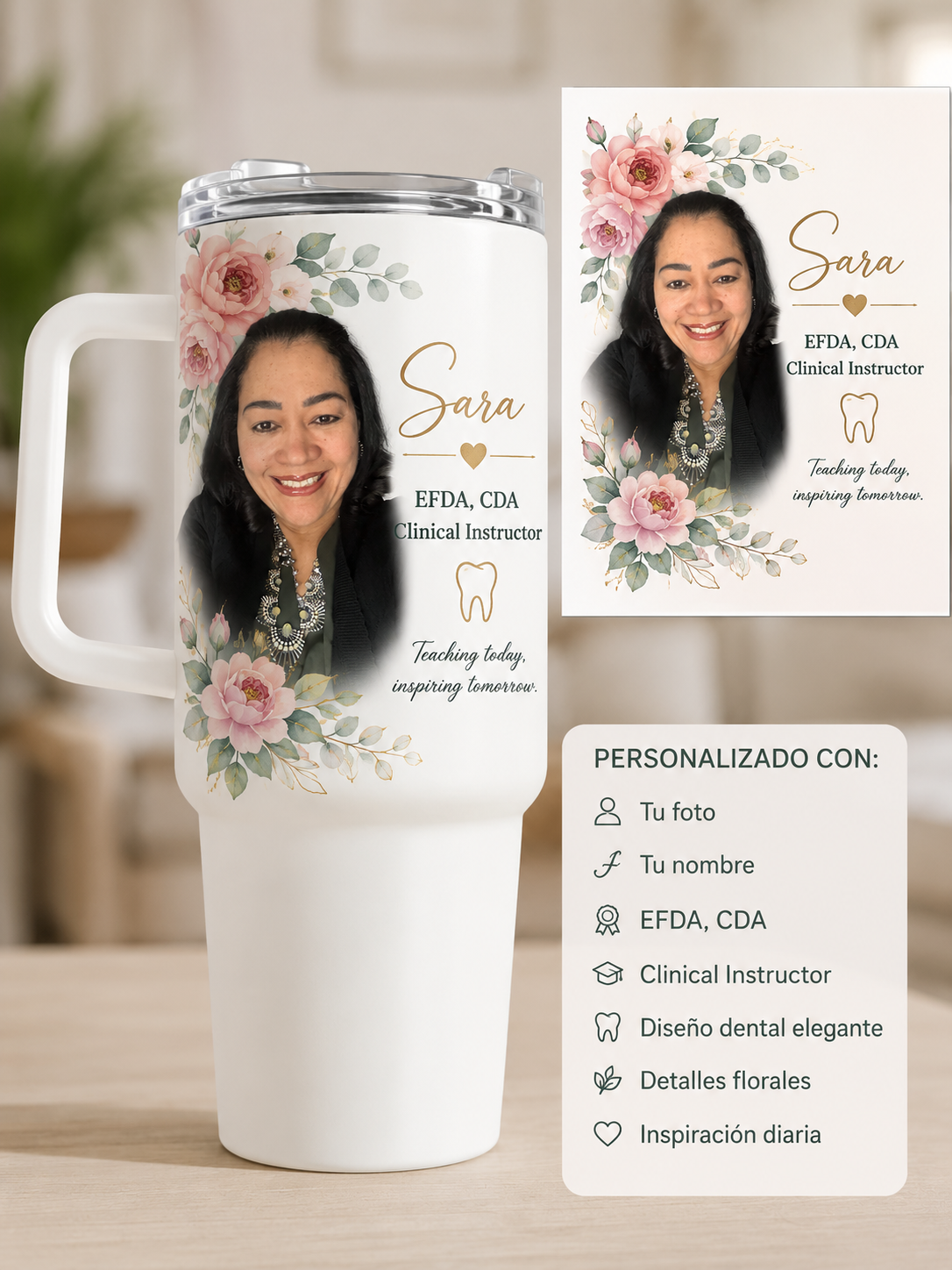 Personalized Floral Dental Professional Travel Tumbler