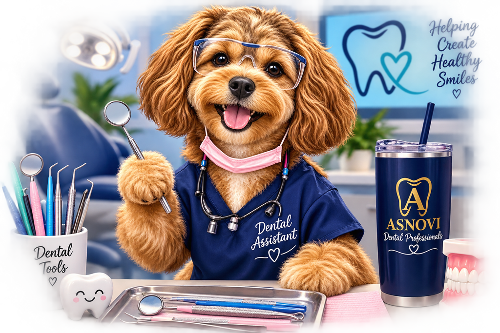 Dental Assistant Pup Travel Tumbler-ASNOVI Collection with a handle
