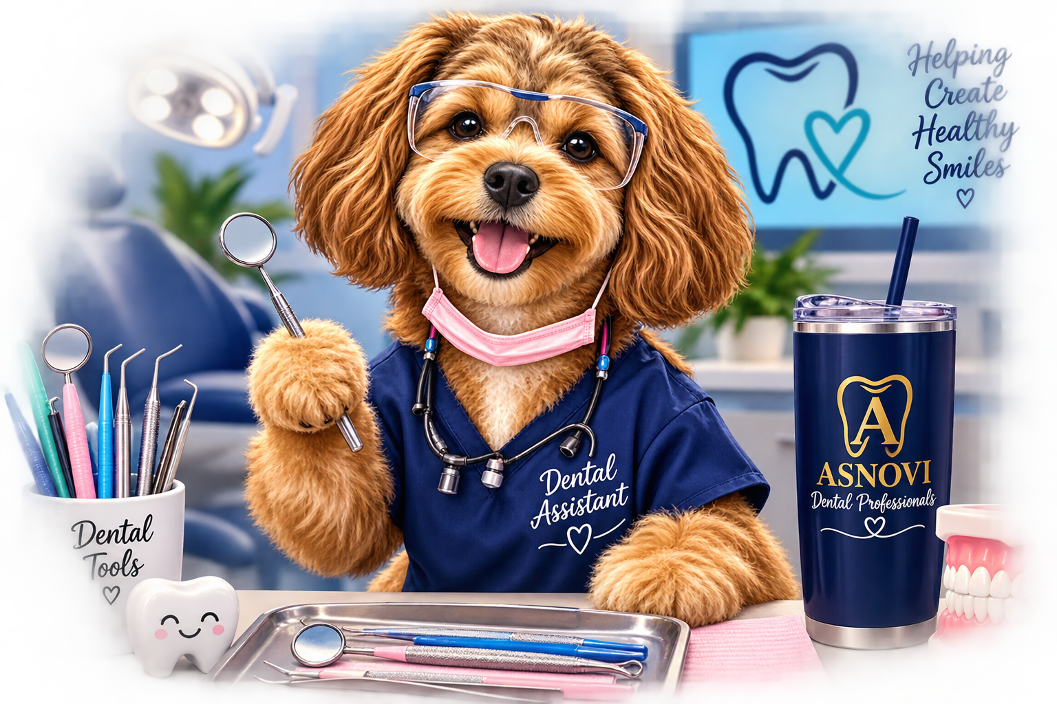 Dental Assistant Pup Travel Tumbler-ASNOVI Collection with a handle