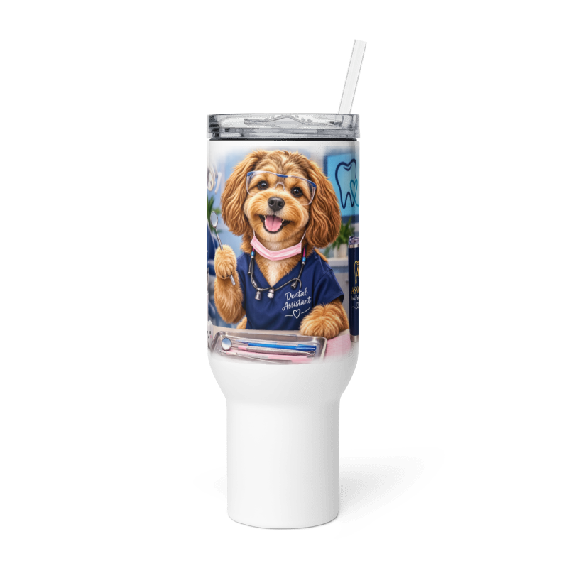 Dental Assistant Pup Travel Tumbler-ASNOVI Collection with a handle