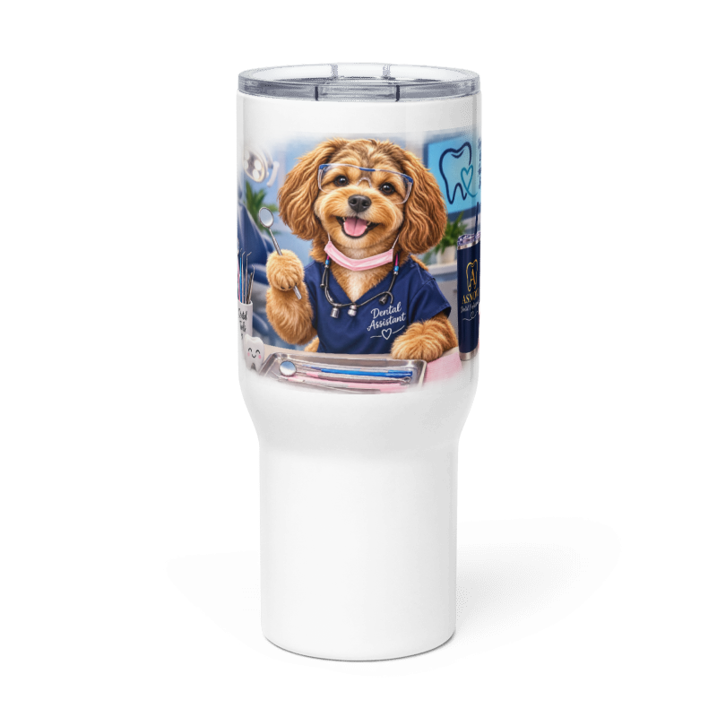 Dental Assistant Pup Travel Tumbler-ASNOVI Collection with a handle